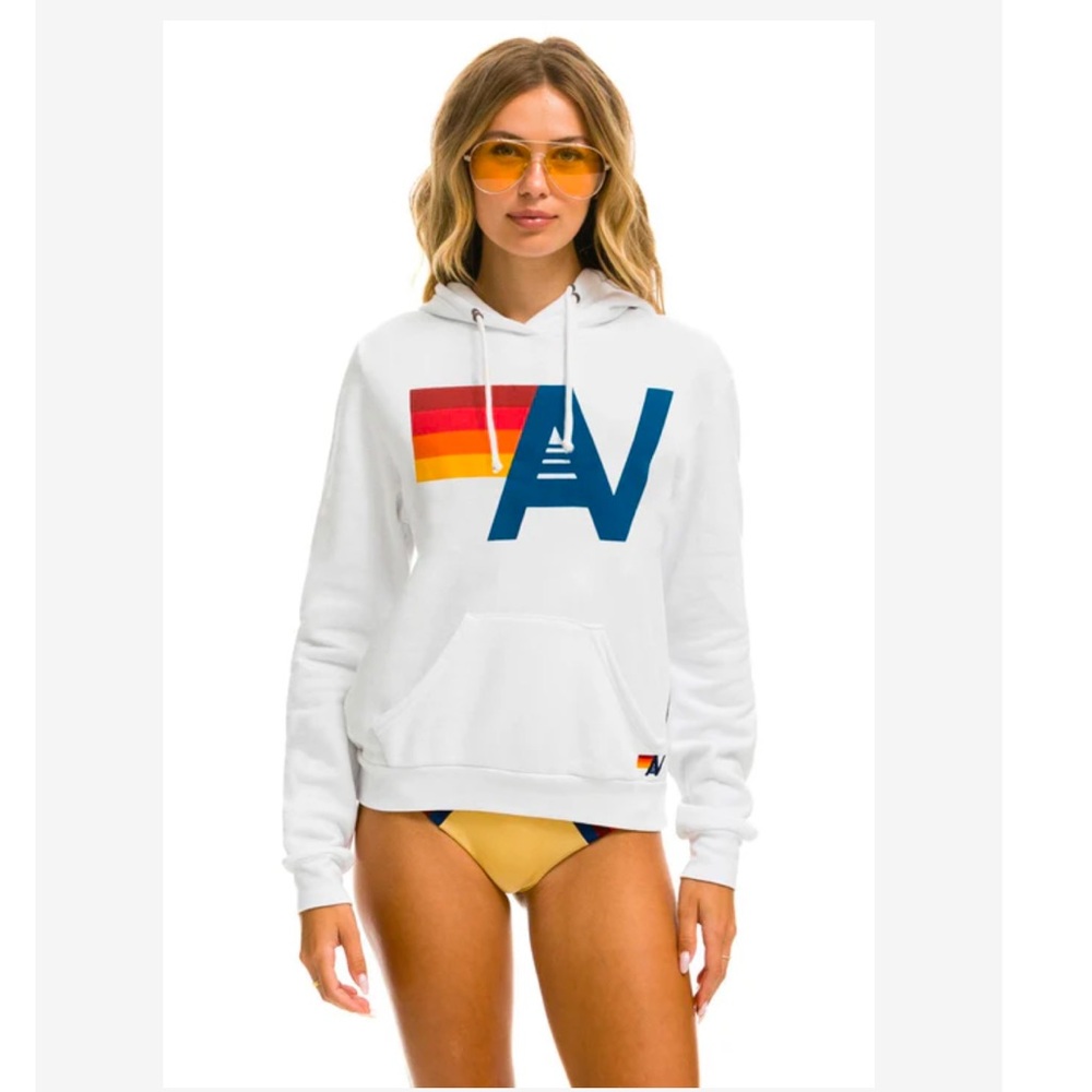 Aviator Nation white logo pullover hoodie (L)